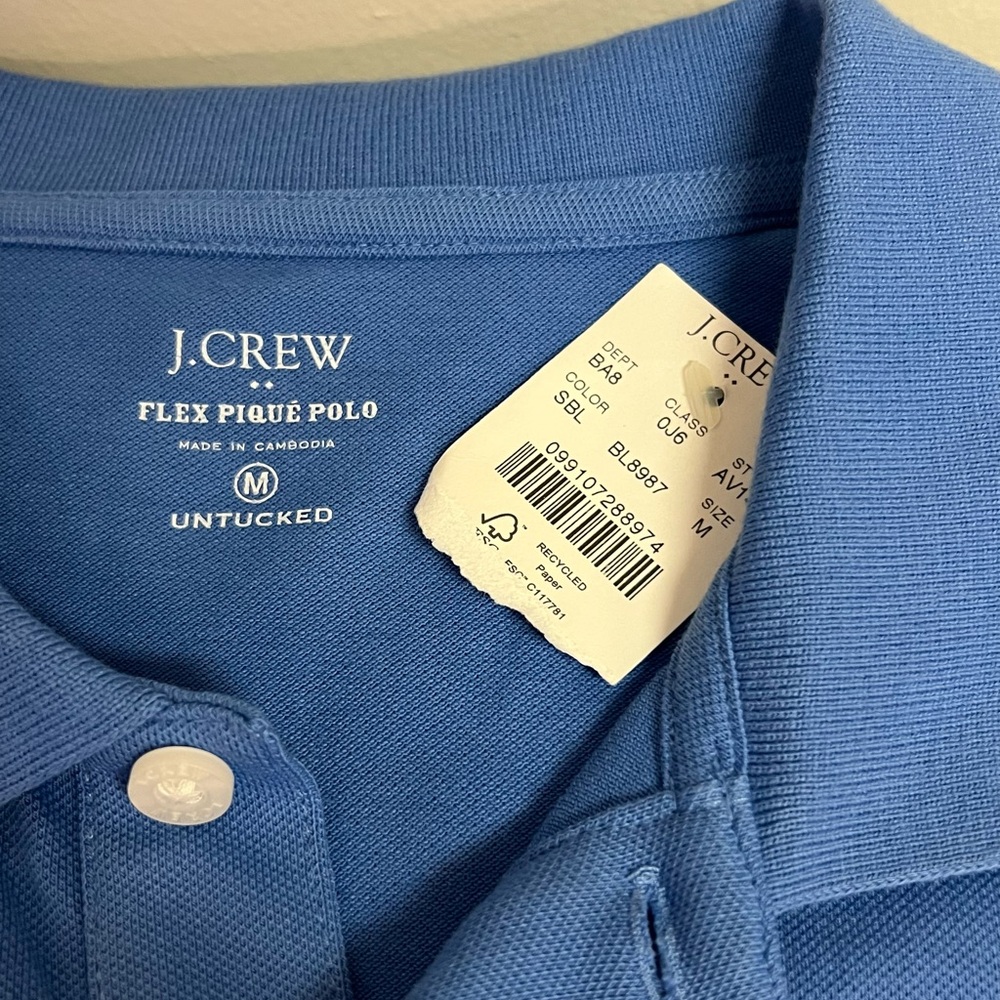 NWT J. Crew Factory Men’s Size Medium Blue Pique Polo Shirt - Picture 2 of 3